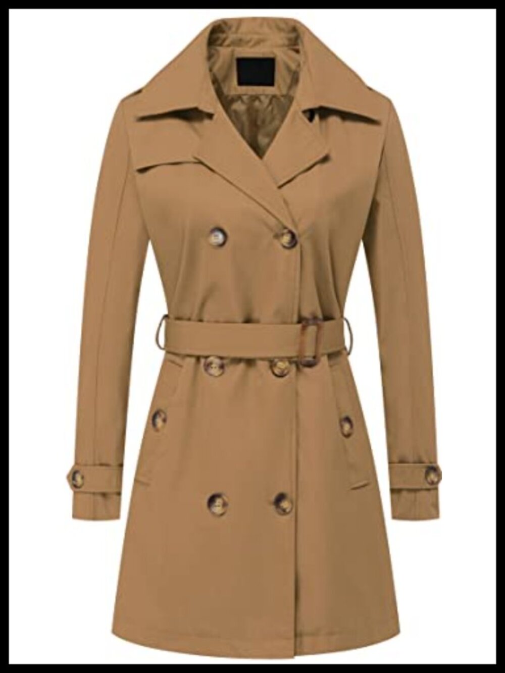 Women's Double Breasted Trench Coat Mid-Length Belted Overcoat Detachable Hood